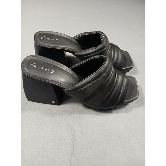 Circus NY Black Quilted Chunky Heeled Mules Square Toed Slide Sandals SZ 10 - Picture 2 of 8